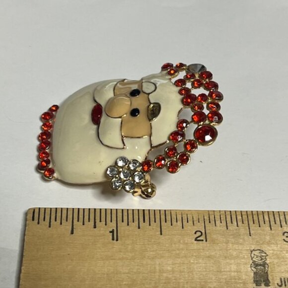 VTG Enamel Gold Tone Santa Rhinestones Christmas Holiday Brooch Pin 2"x2.25" - Picture 9 of 10